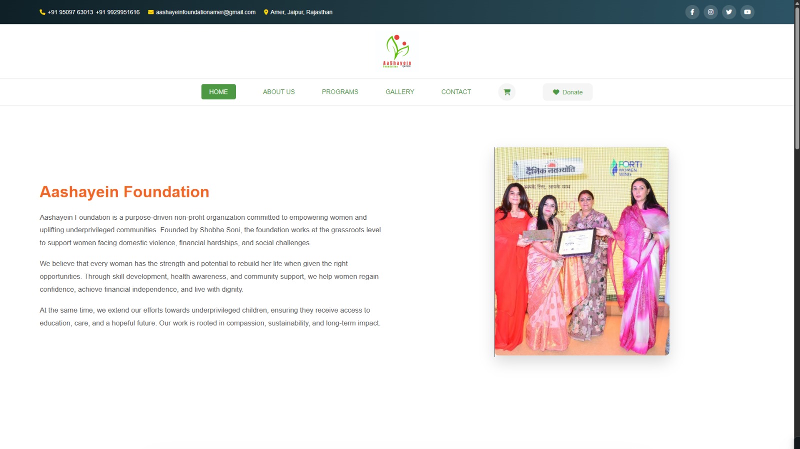 Aashayein Foundation NGO Website
